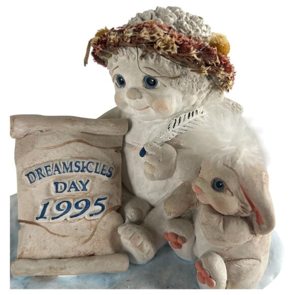 Dreamsicles Day 1995 Event Cherub Figurine With Bunny & Scroll Cast Art Vintage - Picture 2 of 8